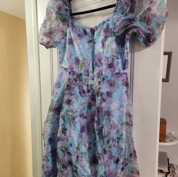 Shein Floral Print Puffed Sleeve Dress - Picture 8 of 8